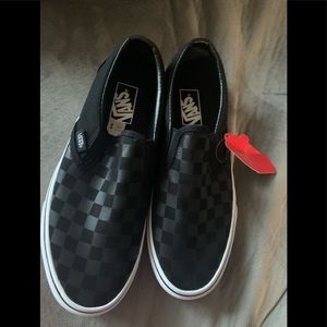 NWT Vans Black/Black checkerboard slip on